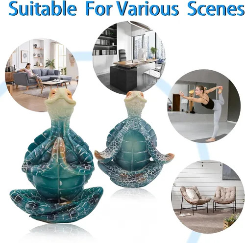 Vista 7 de Juego de 2 estatuas de tortuga de yoga de meditación, decoración de tortuga marina, decoración de habitación costera, figuras de tortuga meditadora