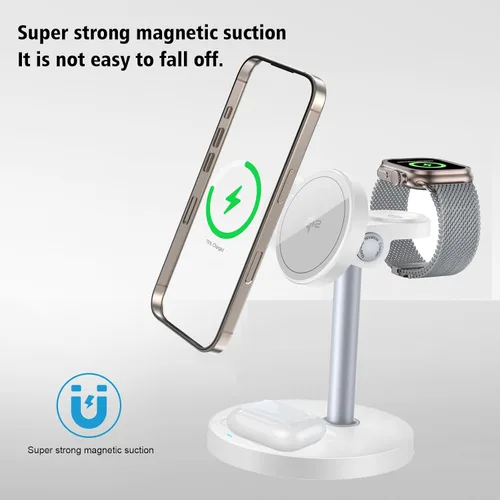 Vista 3 de [Certificado Qi2] Soporte de cargador inalámbrico magnético compatible con iPhone 16, estación de carga inalámbrica magnética rápida de 18 W