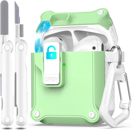 Vista 100 de R-fun Funda de carga compatible con AirPods de 2ª generación 2019, 1ª generación 2016, protección completa contra caídas, tapa desplegable