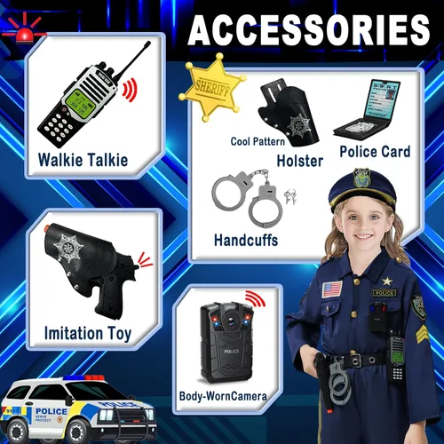 Vista 4 de Police Officer Costume for Kids - Boys & Girls, Cop Uniform for Role Play, Gift, Halloween & Career Day