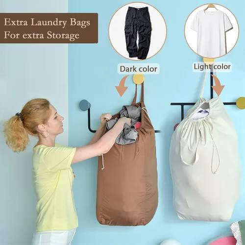 Vista 3 de MCleanPin - Cesta grande y plegable para la ropa con 2 bolsas de lavandería desmontables y tarjeta de clasificación, duradera, para ropa de cama