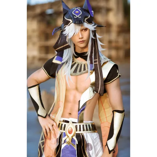 Vista 2 de LABEAUTÉ Max Beauty Anime - Pelucas de cosplay de varios personajes para Genshin Impact + gorra gratis (blanco-sr)