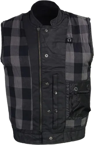 Vista 7 de Milwaukee Leather MDM3025 - Chaleco de motociclista con revestimiento encerado negro para hombre, estilo club, con cuello de camisa y cuello