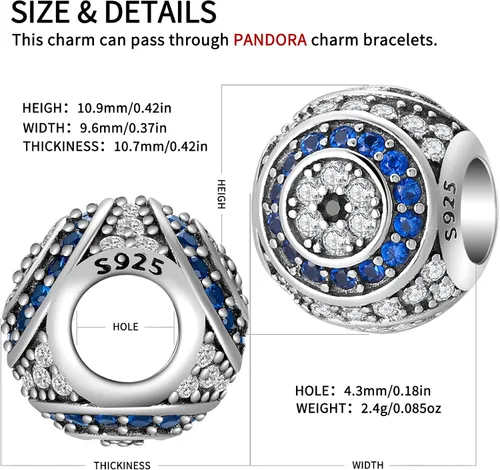 Vista 4 de AIEGNOS Dijes de Hamsa de mal de ojo para pulsera, collar de plata de ley 925, cuentas de mal de ojo de Fátima para manos de serpiente europea