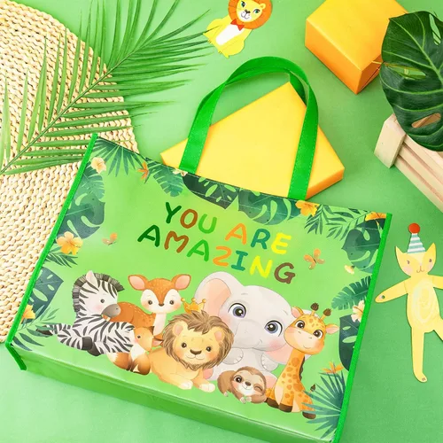 Vista 2 de Loveinside Bolsas grandes de regalo recicladas con asas, bolsa de regalo reutilizable para fiestas de cumpleaños para niños, bolsa de compras – 16 x