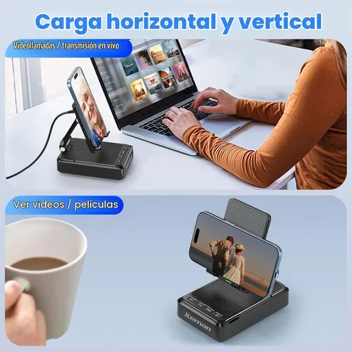 Vista 8 de Jteman - Soporte para teléfono celular con altavoz Bluetooth y cargador inalámbrico