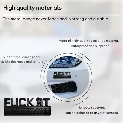 Vista 4 de Dickno Fuck It Edition Emblema para automóvil, calcomanías de decoración de parachoques de auto, calcomanía para guardabarros laterales 3D