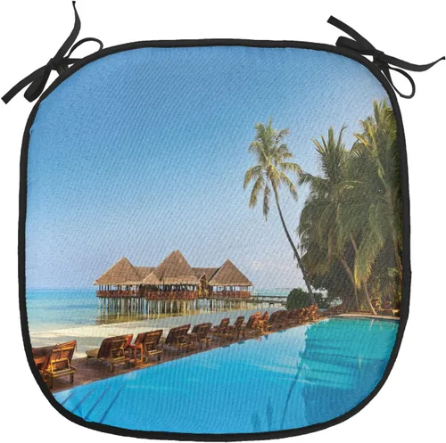 Vista 129 de Lunarable Cojín para silla costera, diván del desierto, descanso solitario, vacaciones, tropical, resort playa, ocio, asiento acolchado para cocina