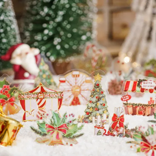 Vista 4 de Aromoty Calcomanías de Navidad de lámina dorada de Papá Noel, muñeco de nieve Set (180 piezas con 6 temas) - Calcomanías de resina transparente