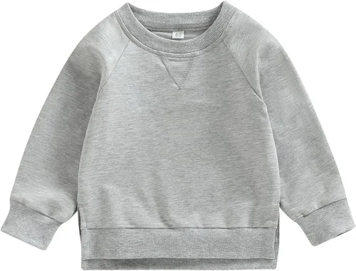Vista 22 de Sudadera unisex de algodón de color sólido para bebé, camiseta de manga larga con cuello redondo