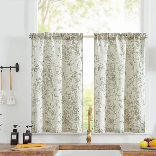 Vista 30 de Jinchan - Cortinas de lino texturizado para cocina, 24 pulgadas, natural, 2 paneles Mezcla de lino beige natural