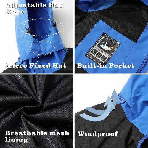 Vista 6 de GIISAM Chaqueta de lluvia para hombre, impermeable, ligera, para exteriores, rompevientos con capucha