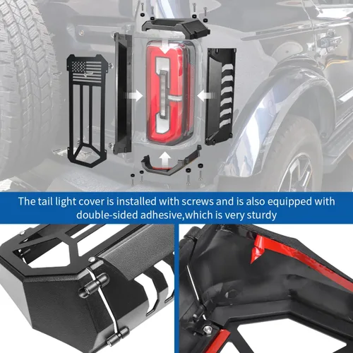 Vista 5 de Protector de luz trasera de aluminio, cubierta para lámparas de luz trasera, compatible con Ford Bronco 2021, 2022, 2023, 2024, 2025, accesorios