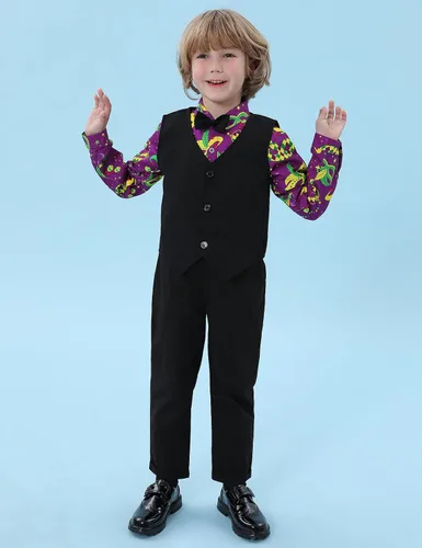 Vista 70 de A&J DESIGN Conjunto de traje de caballero para niños pequeños, 3 piezas, camisas, chaleco y pantalones