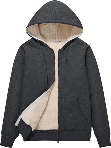 Vista 12 de Flygo Sudadera con capucha para mujer, con cremallera, forro polar, tipo sherpa, abrigada, chaqueta de invierno Gris ceniza