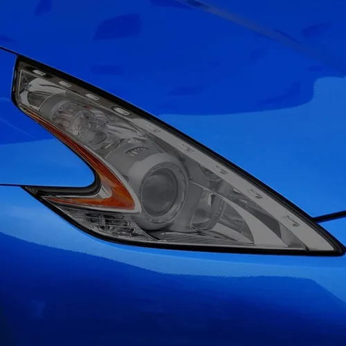 Vista 3 de Película protectora para faros delanteros de coche para Nissan 370Z Nismo 2009+, adhesivo de TPU negro transparente, ennegrecido