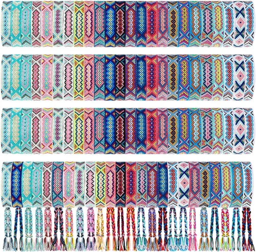 Vista 10 de Henoyso Pulseras tejidas de la amistad a granel ajustables trenzadas de cuerda Nepal con cierre de nudo deslizante, regalo para mujeres y niñas