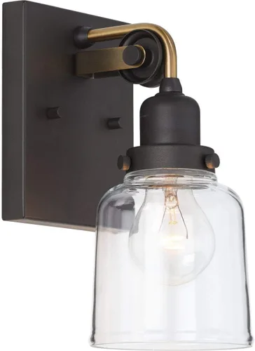 Vista 30 de Progress Lighting Rushton Collection - Lámpara de tocador de baño de cristal transparente (1 lámpara), níquel cepillado
