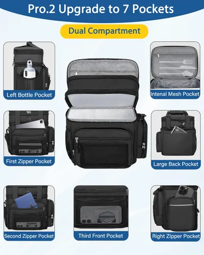 Vista 3 de Lonchera ampliable, bolsa enfriadora – Bolsa de almuerzo aislada resistente para hombres y mujeres – Lonchera grande para adultos para el trabajo