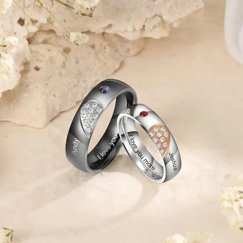 Vista 3 de Luxladis Juego de anillos personalizados para parejas para él y ella, anillos de promesa para parejas, grabado gratuito, anillos de compromiso