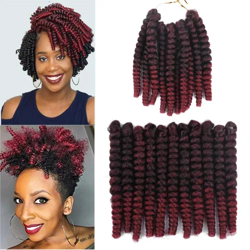 Vista 10 de Saniay - 3 paquetes de trenzas de ganchillo cortas trenzadas de ganchillo con espiral, rizos con espiral jamaicana, 20 mechones por paquete