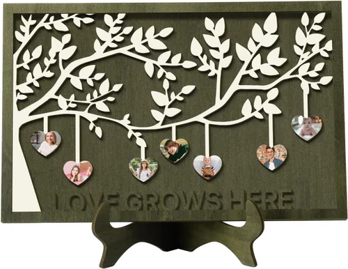 Vista 33 de Regalos para mamá, letrero de árbol familiar personalizado con nombres personalizados, placas de madera, decoración grabada con nombres familiares