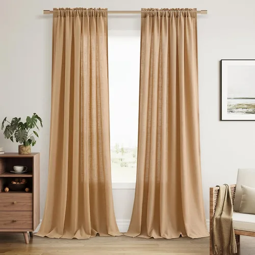 Vista 48 de Cortinas de lino verde aguamarina de 84 pulgadas de largo, juego de 2 paneles semitransparentes con bolsillo para barra para comedor, decoración
