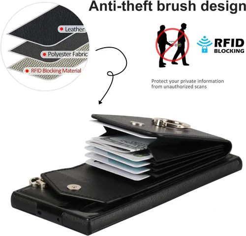 Vista 4 de Asuwish Funda de teléfono para Samsung Galaxy Note 10 5G con protector de pantalla de vidrio templado y anillo de bloqueo RFID, tarjetero de cuero