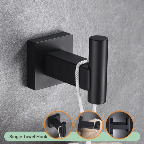 Vista 6 de Hoooh BS101S4-BK - Juego de accesorios de baño de 4 piezas, color negro mate, montaje en pared de acero inoxidable, incluye toallero doble, toallero