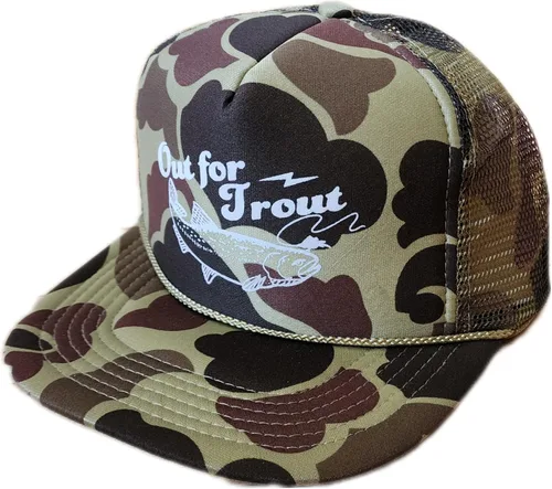 Vista 3 de ThatsRad Out for Trout Camionero Camuflaje Sombrero Visera Cuerda Snapback Camo Pesca Mosca