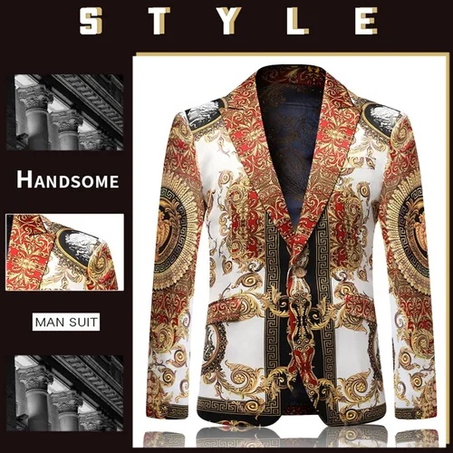 Vista 5 de Chaqueta de traje para hombre, chaqueta deportiva de negocios, chaqueta de esmoquin floral, traje bordado con solapa para fiesta