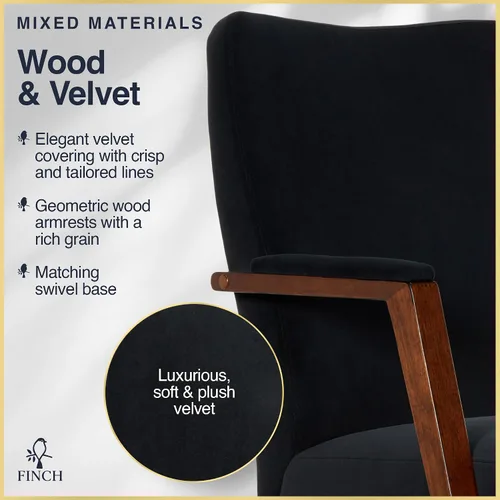 Vista 3 de Finch NEO ONE - Silla ejecutiva ergonómica giratoria de tela de terciopelo/madera, color negro (52304-BLK)