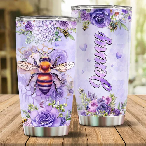 Vista 2 de Vaso de abeja personalizado con nombre personalizado de abejas reinas, regalos para mujeres, tazas de agua, botella de agua de 20 onzas, regalo