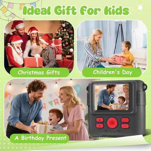 Vista 7 de Cámara para niños con impresión instantánea, cámara segura para niños pequeños, pantalla de 2.4 pulgadas, 1080P con zoom 16X, tarjeta TF de 32GB