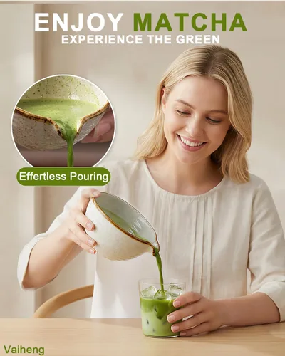 Vista 3 de Vaiheng Juego de batidor de matcha con cuenco matcha, soporte para batidor de matcha, batidor de bambú matcha, cuchara, tamiz, regalos del día