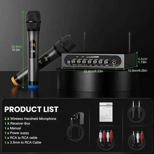 Vista 7 de Sistema de micrófono inalámbrico Micrófono dinámico inalámbrico UHF Micrófono de mano inalámbrico de doble canal con Echo Bluetooth Control