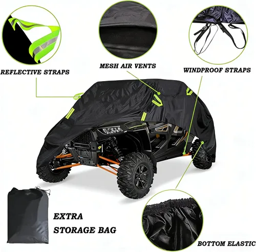 Vista 4 de UTV Cover for CFMOTO UForce 500 EPS 2017-2026, Heavy Duty Quad Cover, Side by Side, All Weather Outdoor Storage, Windproof Straps Elastic Hem