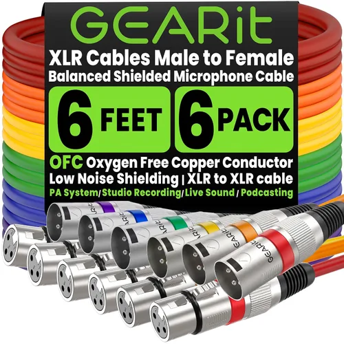 Vista 10 de GEARit XLR Cables de 1 pie 6 unidades de varios colores, cable de micrófono XLR macho a hembra, cable de micrófono blindado equilibrado