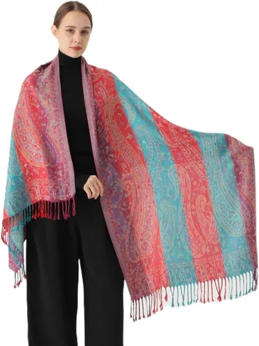 Vista 4 de Bufanda Pashmina para mujer, diseño de arcoíris, colorido, suave, ligero, chal de boda Lima Rainbow Ny041-3