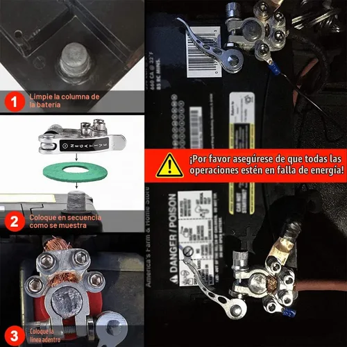Vista 5 de Conectores de terminales de batería de automóvil, 2 piezas de terminales de batería de desconexión rápida de 4 vías, extremos de cable de batería