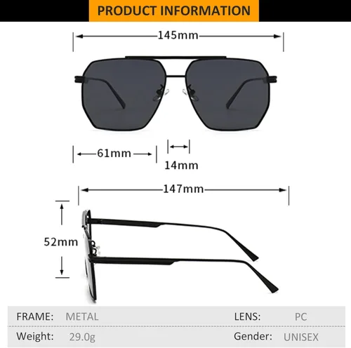 Vista 7 de Kelens Lentes de sol polarizados cuadrados de gran tamaño para mujeres y hombres, marco de metal retro, tonos vintage, lentes de sol de moda UV400