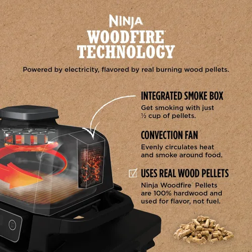 Vista 6 de Parrilla de exterior Ninja OG751 Woodfire Pro con termómetro incorporado, parrilla Master 7 en 1, ahumador de barbacoa y freidora de aire