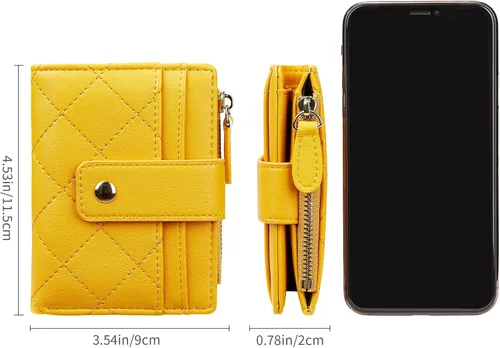 Vista 18 de Cartera de cuero para mujer, pequeña, compacta, plegable, con bolsillo para monedas con cremallera