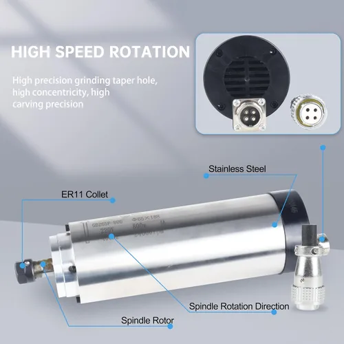 Vista 4 de RATTMMOTOR Motor de fresado de husillo CNC de 0.8KW, motor de husillo refrigerado por aire 800W 220VAC 24000RP 2.559 in CNC husillo CNC Motor ER11