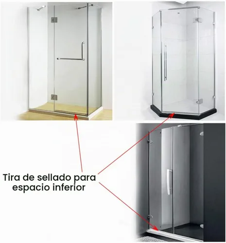 Vista 5 de Barrido de puerta de ducha de vidrio sin marco para vidrio de 1/4", sello inferior con riel de goteo, 27.5 pulgadas de largo