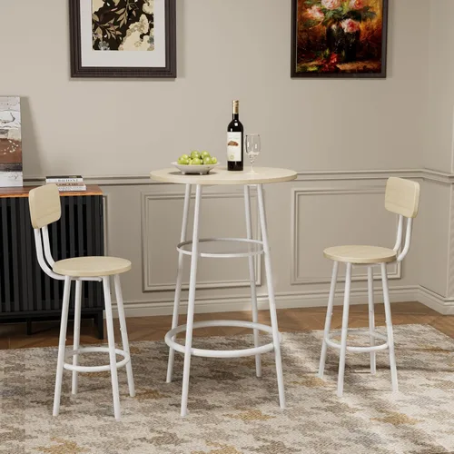 Vista 12 de Juego de mesa de comedor para 2, mesa de bar y sillas para 2, juego de mesa de bar pequeña de 3 piezas con 2 taburetes, parte superior de mármol