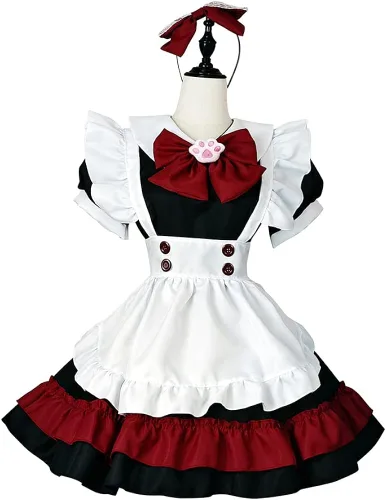 Vista 5 de Disfraz de sirvienta de vampiro para cosplay, traje gótico de Little Devil, para café, Halloween, conjunto completo