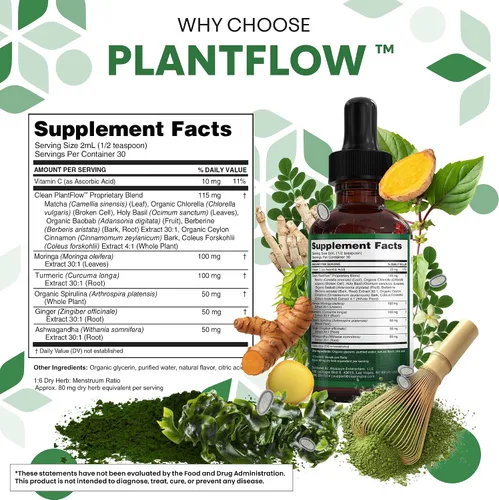 Vista 5 de Clean Nutra Moringa Suplemento Gotas Ashwagandha Spirulina Chlorella Cúrcuma y Jengibre Líquido Cebada Hierba con Clorofila Algas Azul Verde