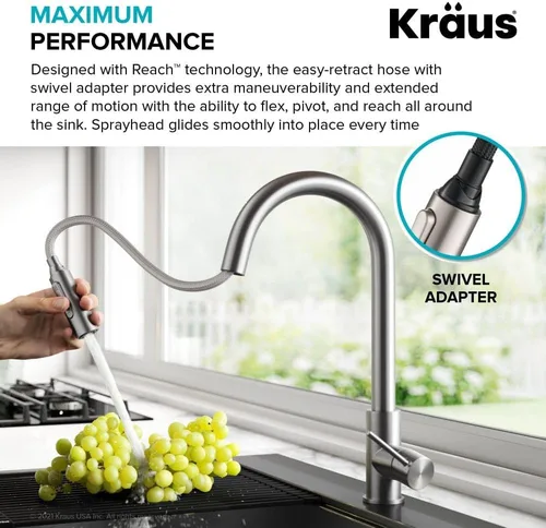 Vista 6 de Kraus Oletto - Grifo de cocina contemporáneo con un solo mango extraíble en cromado, KPF-3104CH