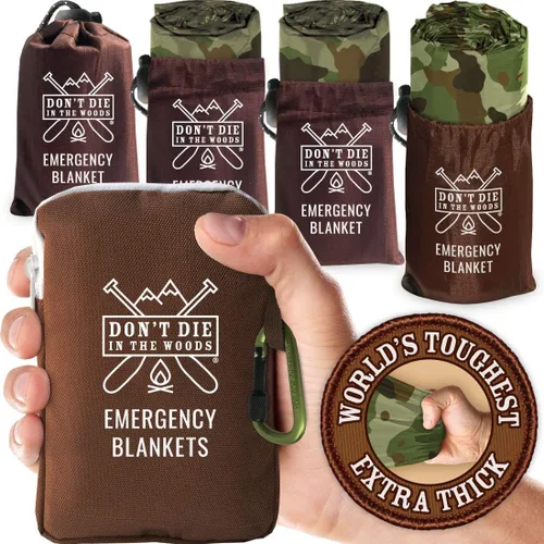 Vista 6 de Don't Die In The Woods - Mantas de emergencia más resistentes del mundo [Pack de 4] Manta térmica extra gruesa de mylar espacial - Uno de los diez